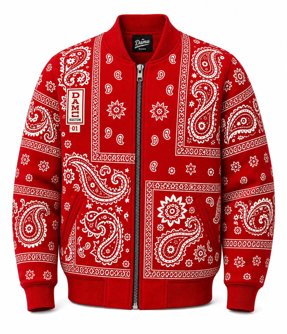 Red Damu Kustom Paisley Bomber Jacket