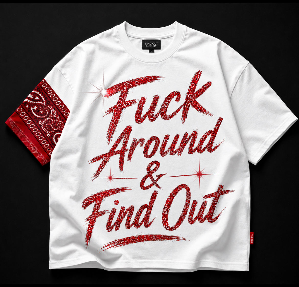 Luxury Red Bandana Graphic Streetwear T-Shirt – Premium Oversized Urban Fashion Tee