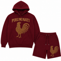 PIRUMINATI Burgundy Hoodie & Shorts Set