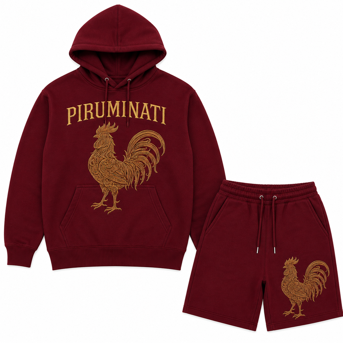 PIRUMINATI Burgundy Hoodie & Shorts Set