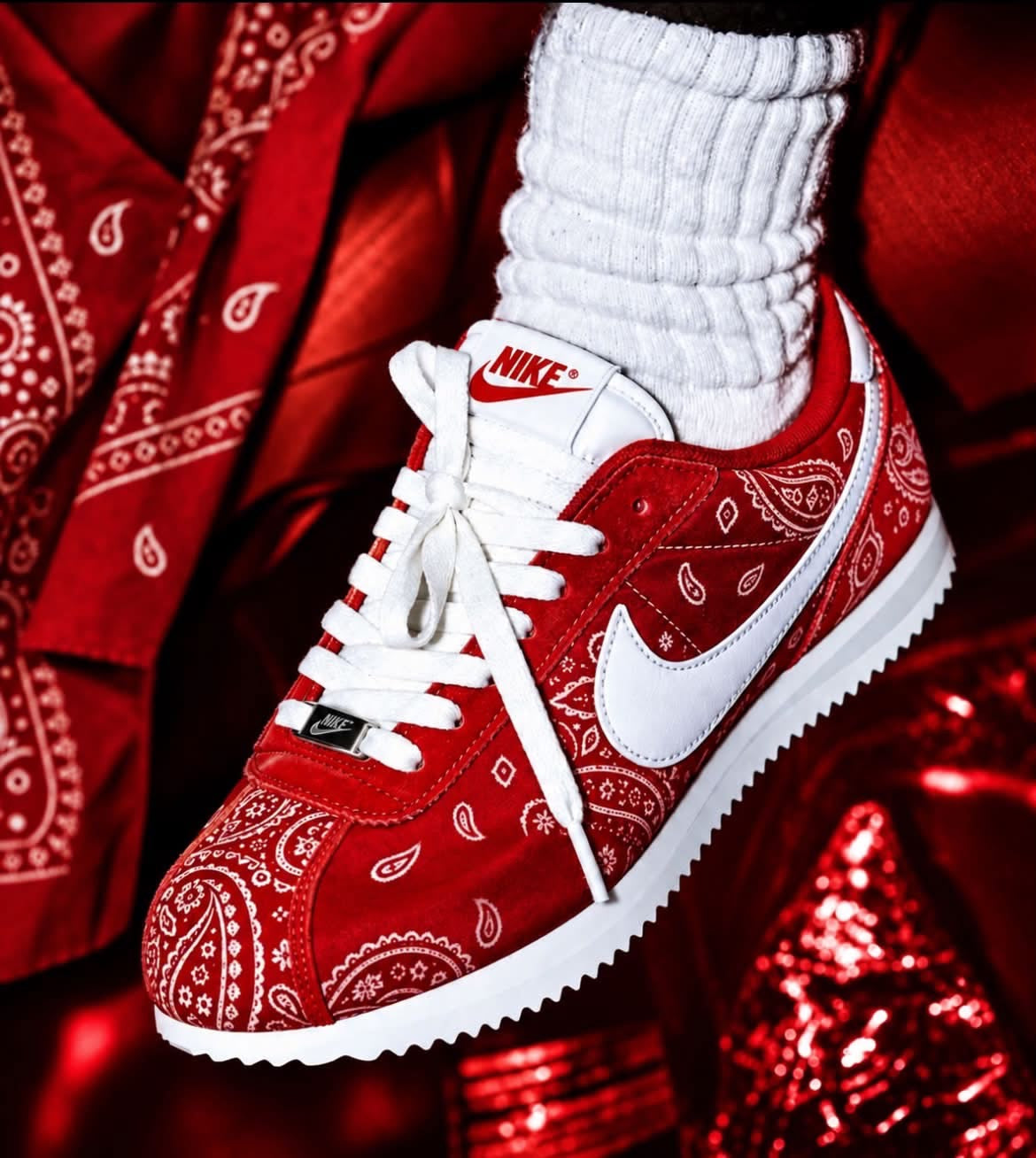 Red Bandana Streetwear Sneakers – Bold Paisley Edition