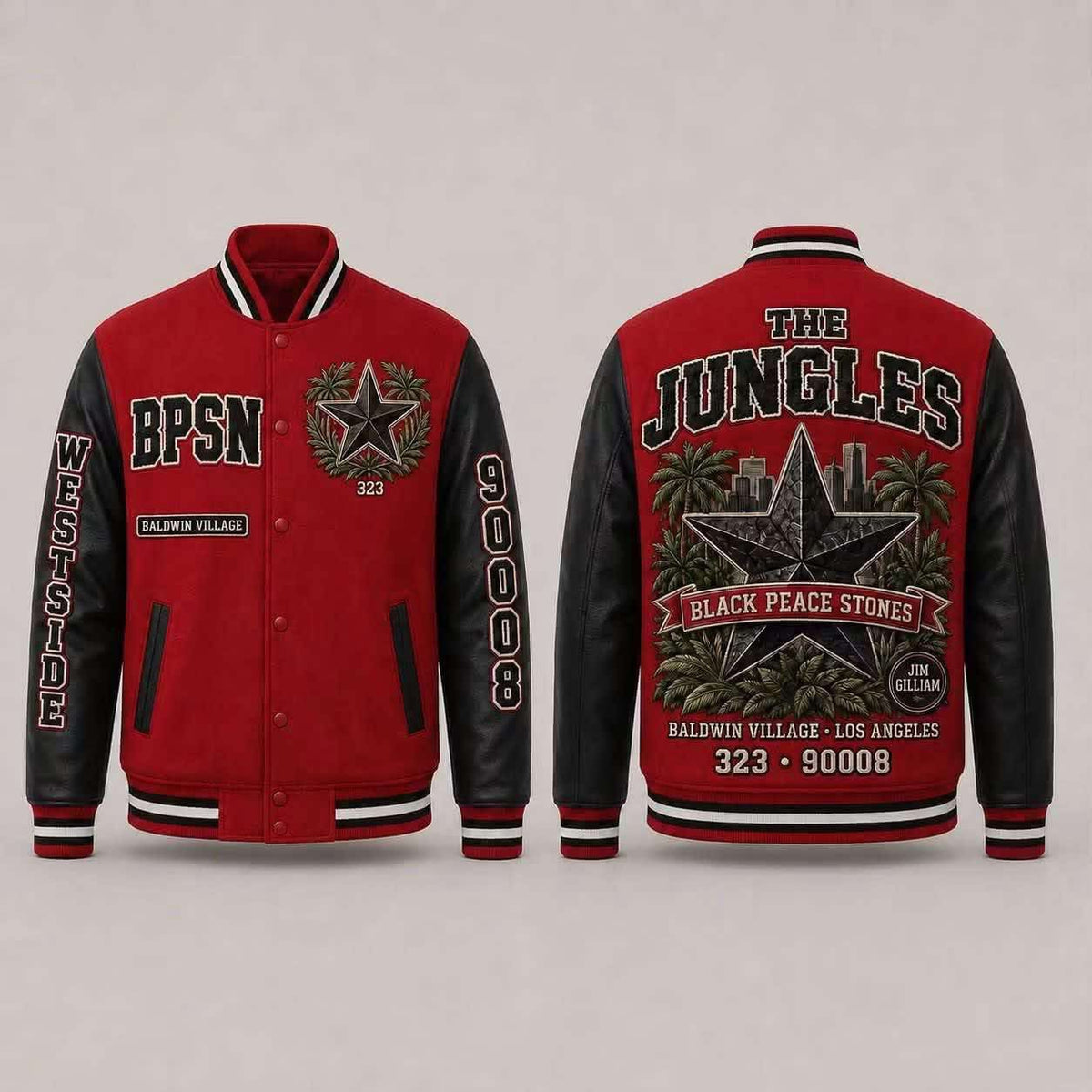 Black Peace Stones Varsity Jacket – Red & Black Heavyweight Streetwear