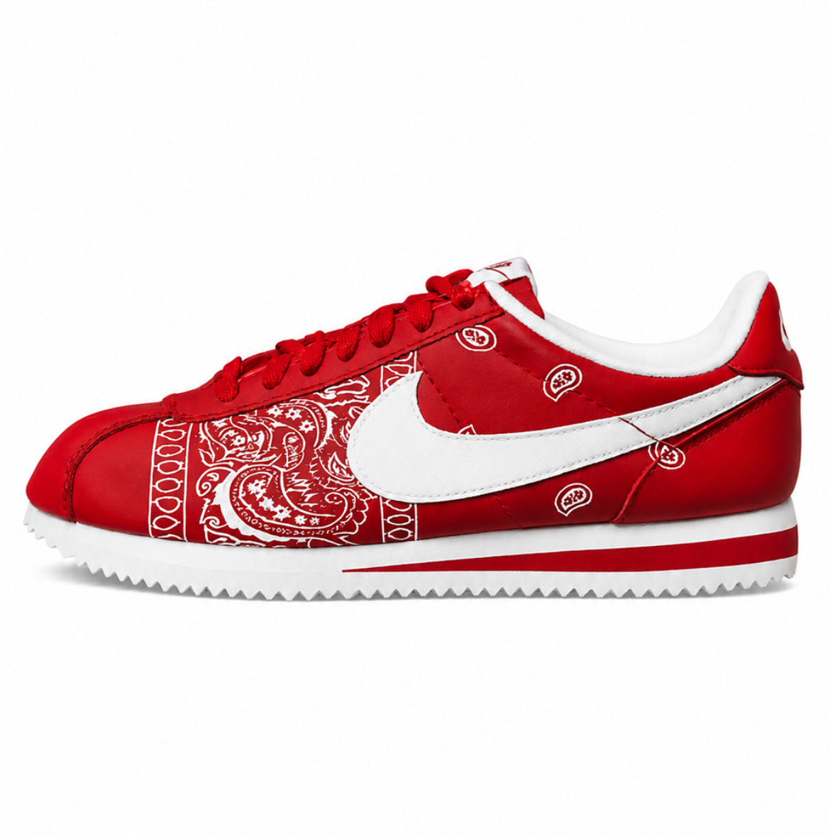 Premium Red Paisley Cortez – Luxury Custom Urban Low-Top Shoes