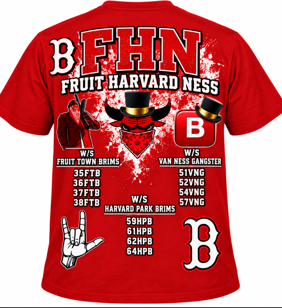 FHN Fruit Harvard Ness Premium Red Streetwear T-Shirt